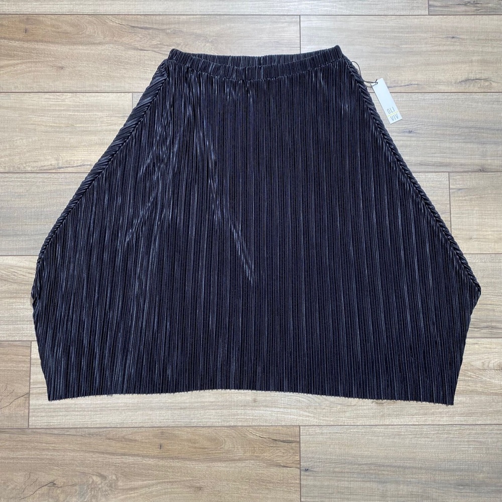 Oli Viv‎ Womens Raw Hem Pleated Pull-On Skirt Size Large Black